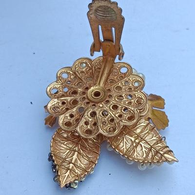 Giant CASTLECLIFF Signed LEAF BIB Antiqued Metal Collar Necklace & Earrings Set