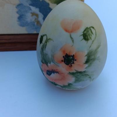Floral jewelry box - Floral cloth print with porcelain egg