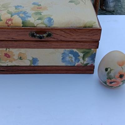 Floral jewelry box - Floral cloth print with porcelain egg