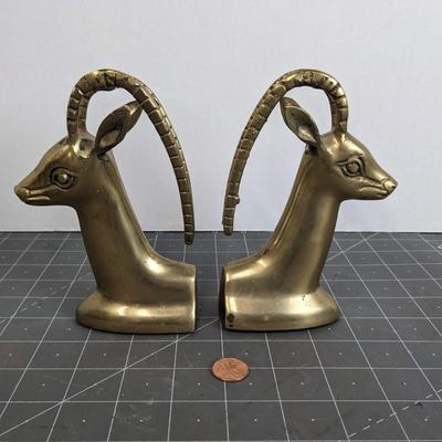Brass Gazelle Head Bookends