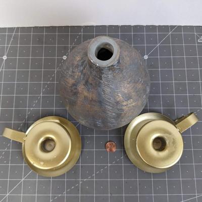 Brass Candle Holders (2) and Brass Vase