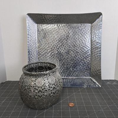 Metal Serving Tray and Decorative Bowl