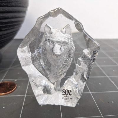Black Pot and Mats Jonasson Wolf Lead Crystal with Sweden Original Sticker