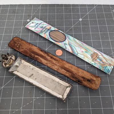 Silver and Wooden Incense Holders with Incense