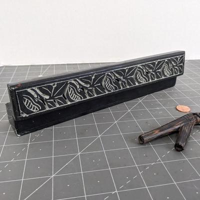 Black Soapstone Covered Coffin Box Stick & Cone Incense Burner