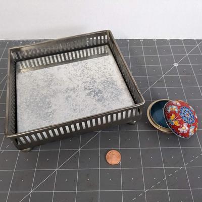 Mirrored Metal Tray and Decorative Metal Case
