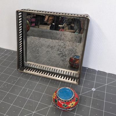Mirrored Metal Tray and Decorative Metal Case
