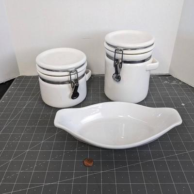 Ceramic Canisters and Spoon Rest