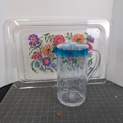 Pitcher and Floral Serving Tray