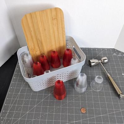 Disposable Shot Glasses and Shot Pourer with Basket