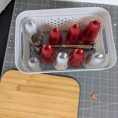 Disposable Shot Glasses and Shot Pourer with Basket