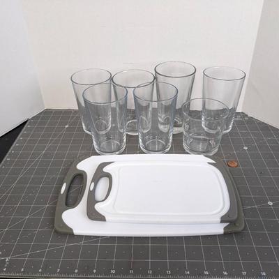 7 Glasses and 2 Cutting Boards