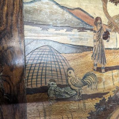 Antique Indian Village Scene Wood Wall Inlay