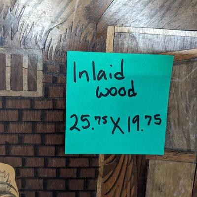 Antique Indian Village Scene Wood Wall Inlay