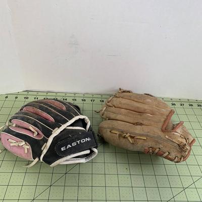 Pink & Black Easton Glove 9.5" and Vintage Baseball Glove Mag Leaguer LL-1497