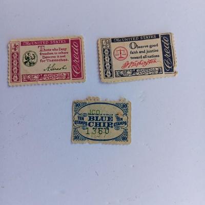 Vintage Blue-chip stamp - and two vintage unused postage stamps