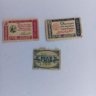 Vintage Blue-chip stamp - and two vintage unused postage stamps