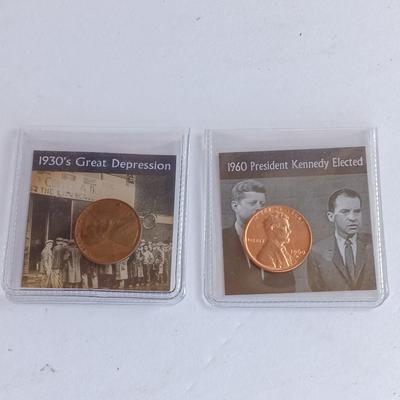 Two collectible pennies 1930's Great Depression & 1960 President Kennedy elected