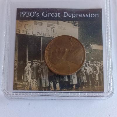 Two collectible pennies 1930's Great Depression & 1960 President Kennedy elected