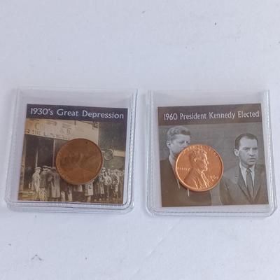 Two collectible pennies 1930's Great Depression & 1960 President Kennedy elected