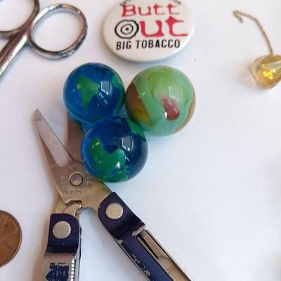 "Junk drawer" Lot - variety of nice little trinkets and treasures - marbles - knives -