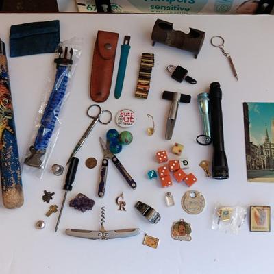 "Junk drawer" Lot - variety of nice little trinkets and treasures - marbles - knives -