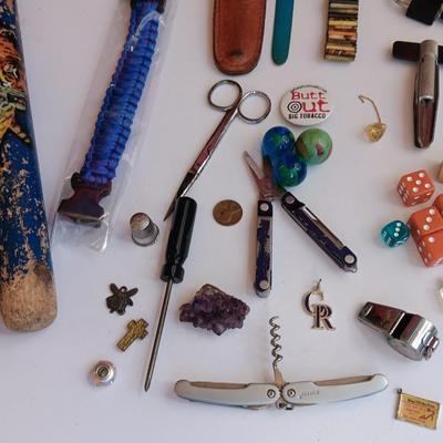 "Junk drawer" Lot - variety of nice little trinkets and treasures - marbles - knives -
