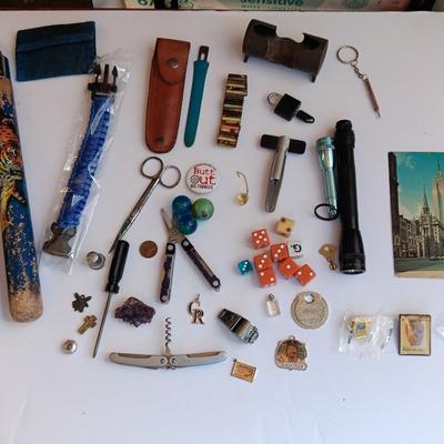 "Junk drawer" Lot - variety of nice little trinkets and treasures - marbles - knives -