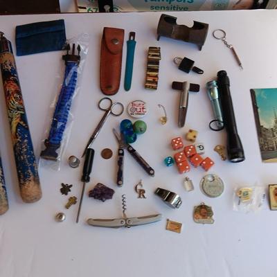 "Junk drawer" Lot - variety of nice little trinkets and treasures - marbles - knives -