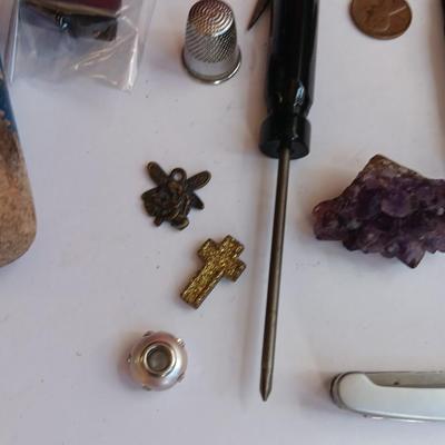 "Junk drawer" Lot - variety of nice little trinkets and treasures - marbles - knives -