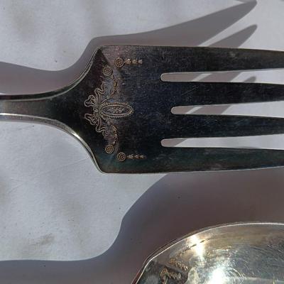 Beautiful "M" engraved Community plate silverware set with serving utensils W.M. Rogers & Son AA 1910