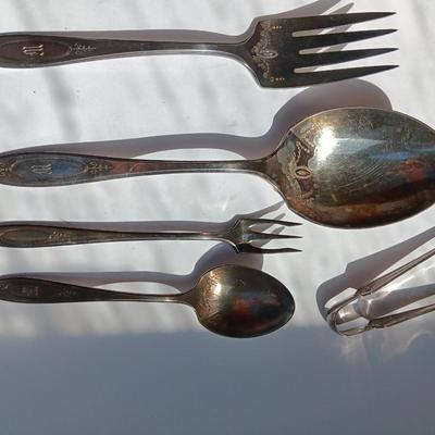 Beautiful "M" engraved Community plate silverware set with serving utensils W.M. Rogers & Son AA 1910