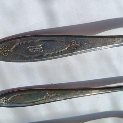 Beautiful "M" engraved Community plate silverware set with serving utensils W.M. Rogers & Son AA 1910