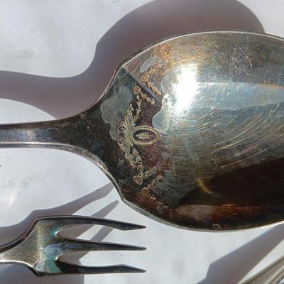 Beautiful "M" engraved Community plate silverware set with serving utensils W.M. Rogers & Son AA 1910