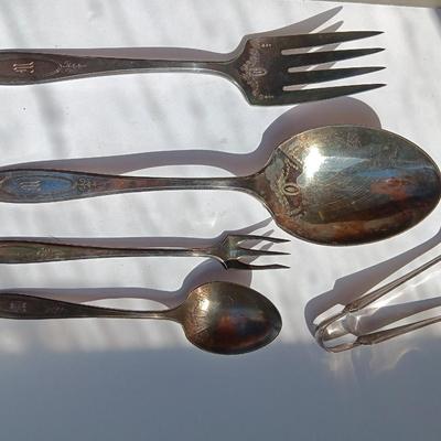 Beautiful "M" engraved Community plate silverware set with serving utensils W.M. Rogers & Son AA 1910