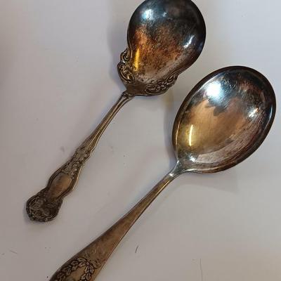 Newport Gorham Silverplate bowl with platter and some serving spoons.