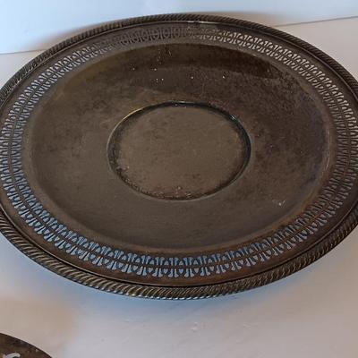 Newport Gorham Silverplate bowl with platter and some serving spoons.