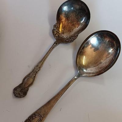 Newport Gorham Silverplate bowl with platter and some serving spoons.