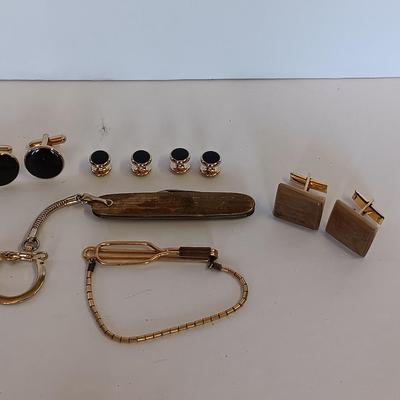 Men's Jewelry - gold toned knife, cuff links, and more