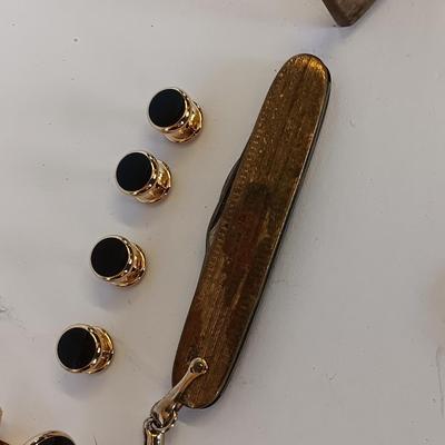 Men's Jewelry - gold toned knife, cuff links, and more