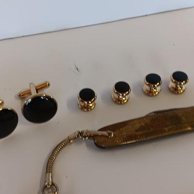 Men's Jewelry - gold toned knife, cuff links, and more