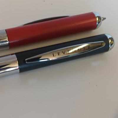 Rainbow metals hand cast solid Bronze buckle with Levenger ink pens and Officier Suisse knife