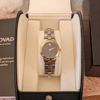 MOVADO Black Face Two Tone Stainless Steel Quartz Ladies Watch