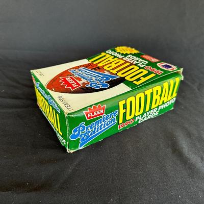 BOX OF SEALED PACKAGES OF 1990 FLEER FOOTBALL CARDS