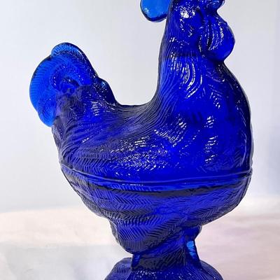 Cobalt blue hen on nest