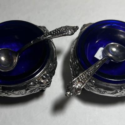 Box Set Silver Plated with Cobalt Blue Dish and Spoon.