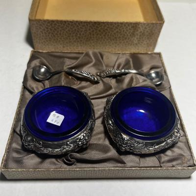 Box Set Silver Plated with Cobalt Blue Dish and Spoon.