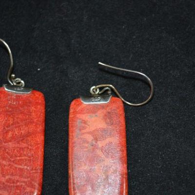 925 Sterling & Coral Drop Earrings 8.3g