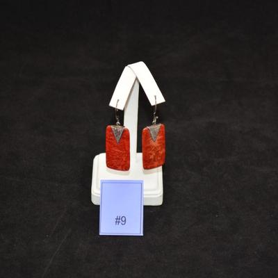 925 Sterling & Coral Drop Earrings 8.3g