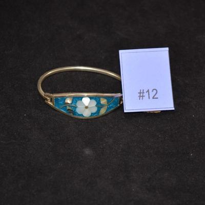 925 Sterling Clasp Bracelet with Mother of Pearl & Turquoise 7" 14.3g